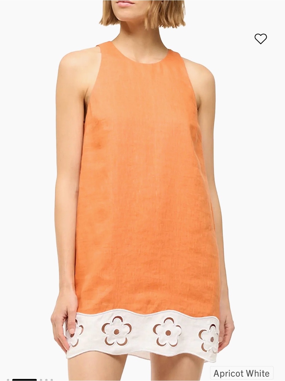 Staud Mika Floral Eyelet-Trimmed Linen Shift Minidress in Apricot White Size S - Picture 2 of 10